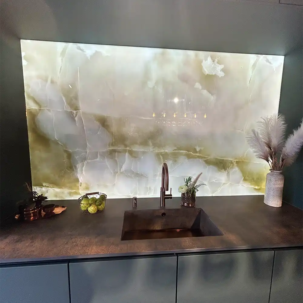 "White Onyx" - LED Backlit Glass Splashback - Bespoke