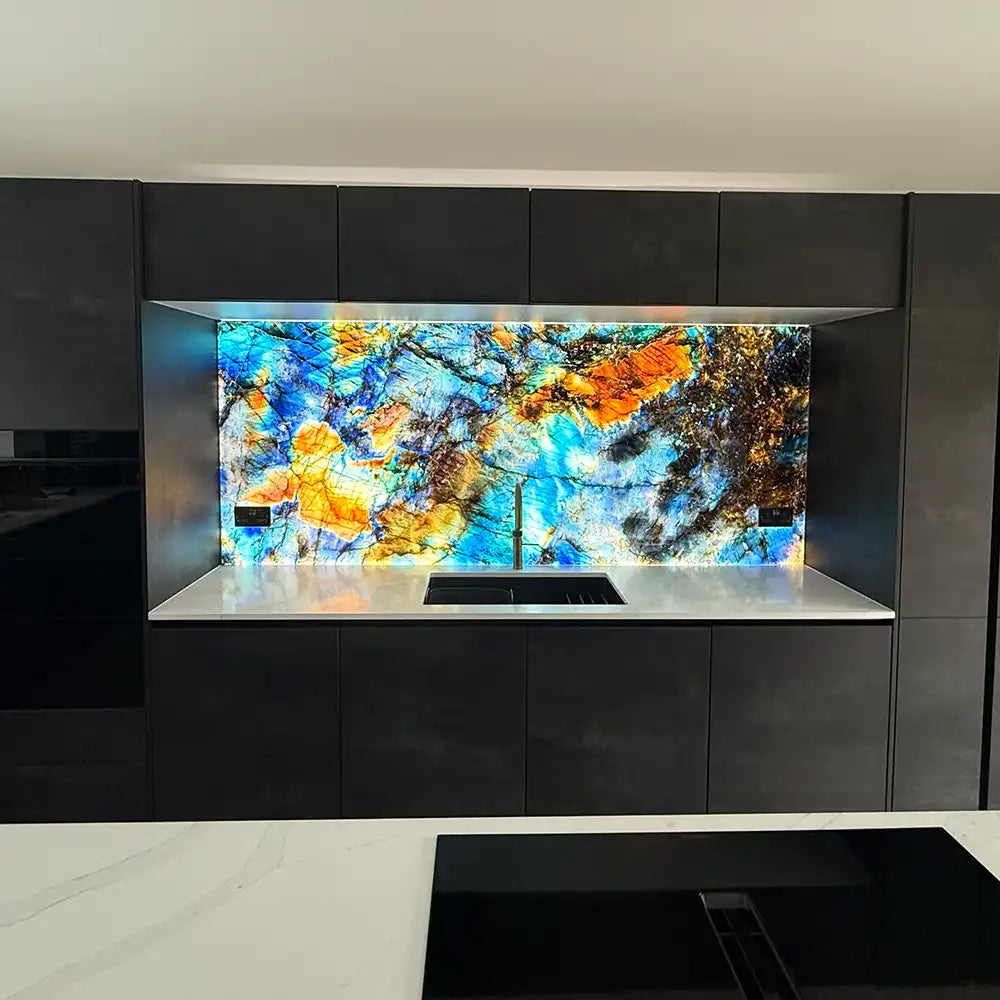 "Lemurian Blue" - LED Backlit Glass Splashback - Bespoke