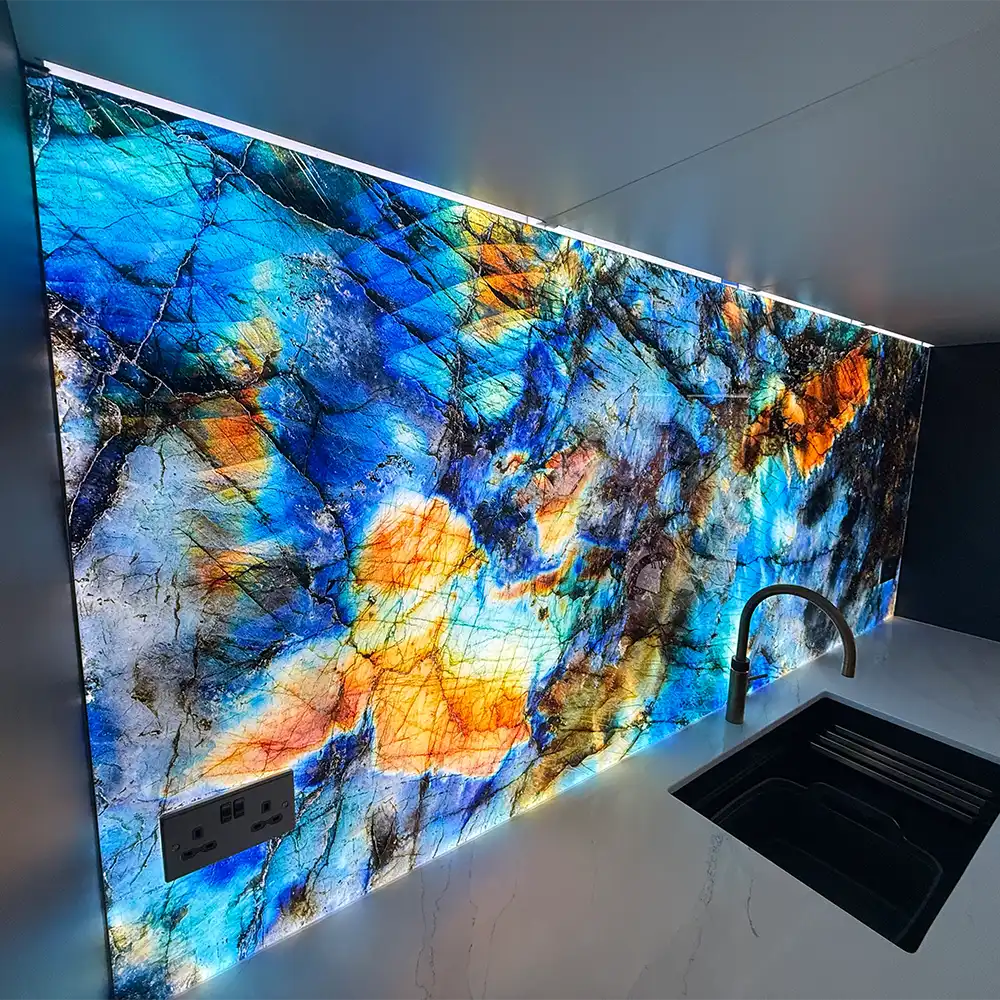 "Lemurian Blue" - LED Backlit Glass Splashback - Bespoke