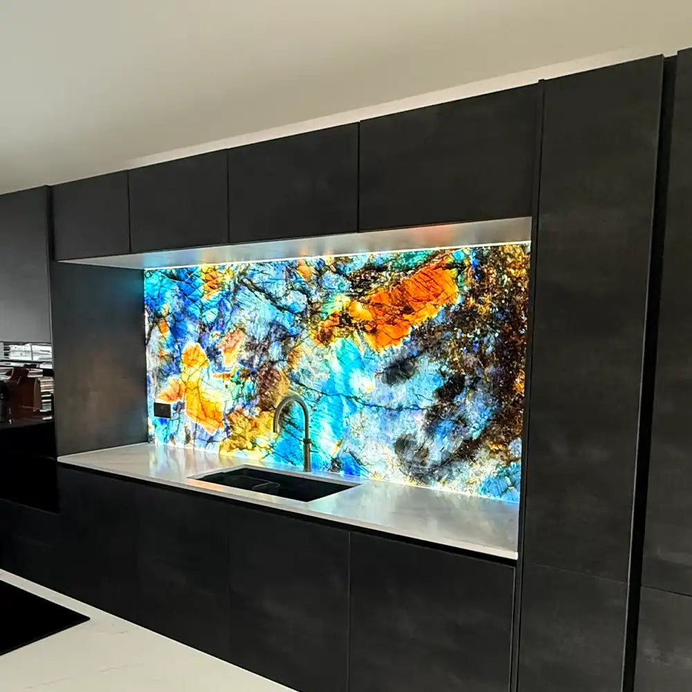 "Lemurian Blue" - LED Backlit Glass Splashback - Bespoke