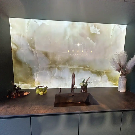 "White Onyx" - LED Backlit Glass Splashback - Bespoke