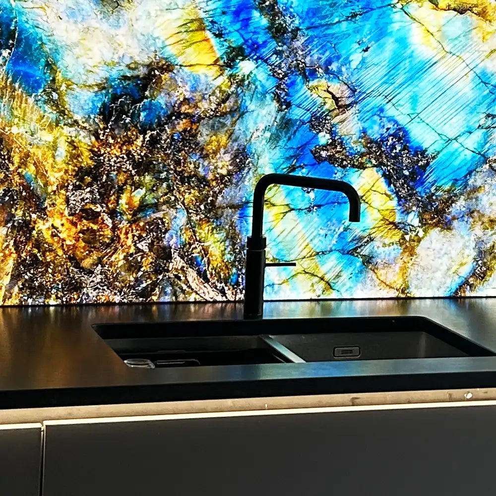 "Lemurian Blue" - LED Backlit Glass Splashback - Bespoke