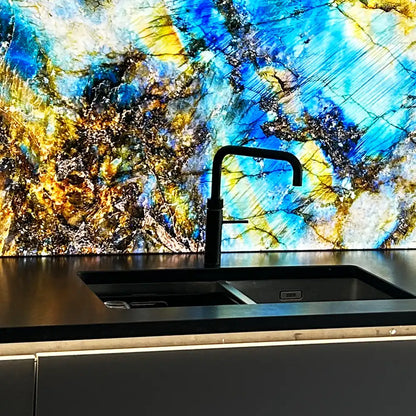 "Lemurian Blue" - LED Backlit Glass Splashback - Bespoke